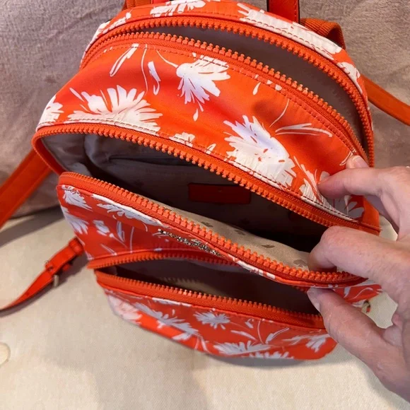 Kate Spade Orange and White Floral Mini Backpack